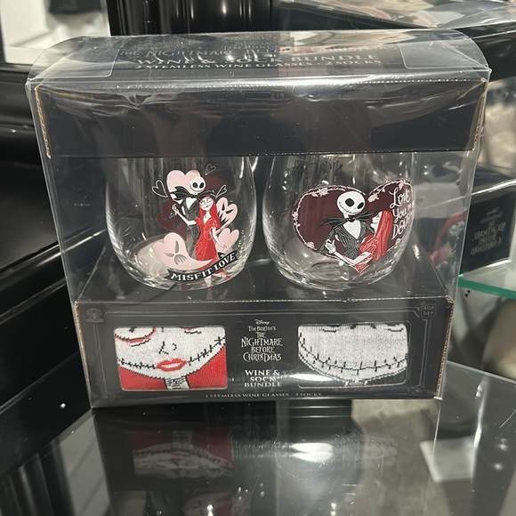 Nightmare Before Christmas Wine Glass and Sock Set - Picture 1 of 6